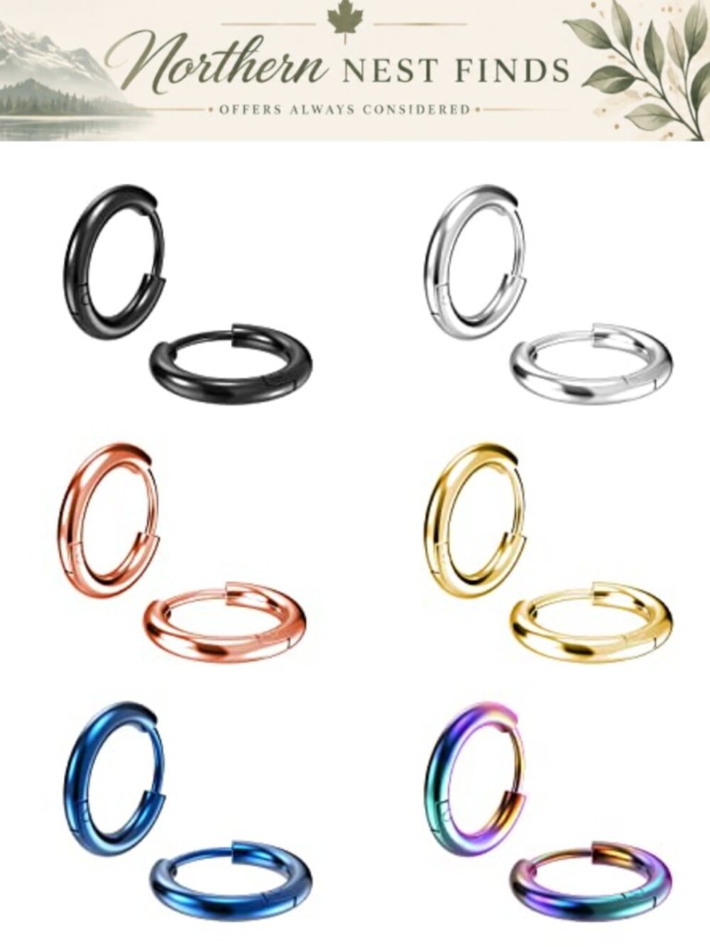 316L Surgical Stainless Steel Huggie Hoop Earrings Hypoallergenic Cartilage